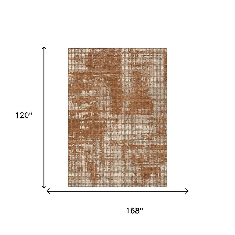 10' X 14' Orange And Beige Abstract Washable Indoor Outdoor Area Rug Homeroots Outdoor