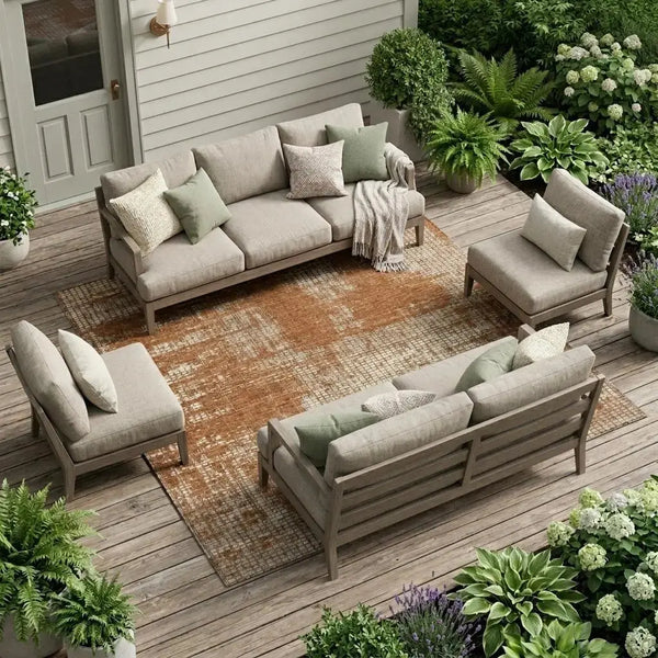 10' X 14' Orange And Beige Abstract Washable Indoor Outdoor Area Rug Homeroots Outdoor