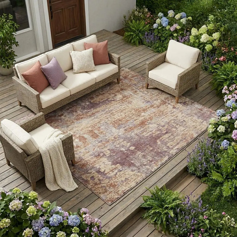 10' X 14' Orange And Beige Abstract Washable Indoor Outdoor Area Rug Homeroots Outdoor