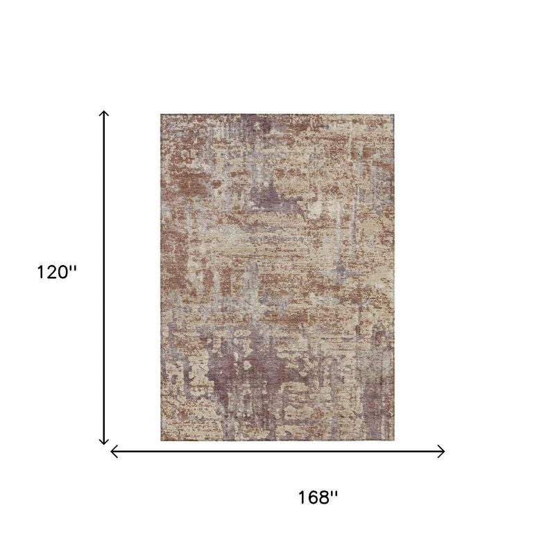 10' X 14' Orange And Beige Abstract Washable Indoor Outdoor Area Rug Homeroots Outdoor