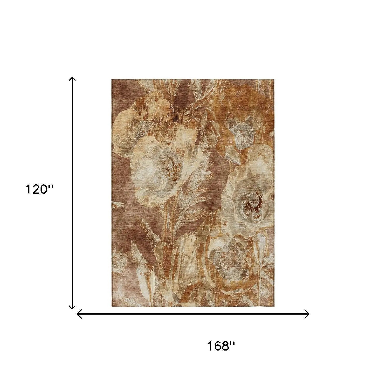 10' X 14' Orange And Beige Floral Washable Indoor Outdoor Area Rug Homeroots Outdoor