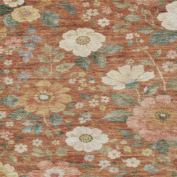 10' X 14' Orange And Beige Floral Washable Indoor Outdoor Area Rug Homeroots Outdoor