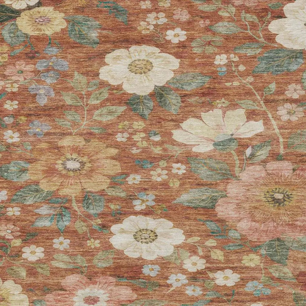 10' X 14' Orange And Beige Floral Washable Indoor Outdoor Area Rug Homeroots Outdoor