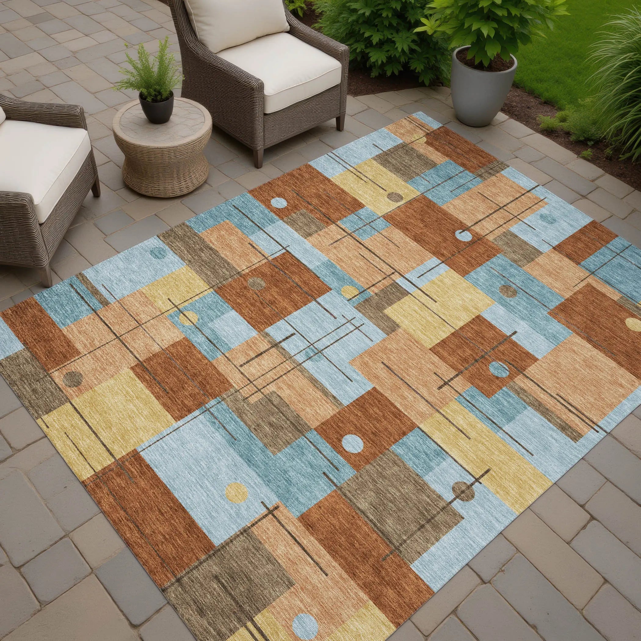 10' X 14' Orange And Beige Geometric Washable Indoor Outdoor Area Rug Homeroots Outdoor