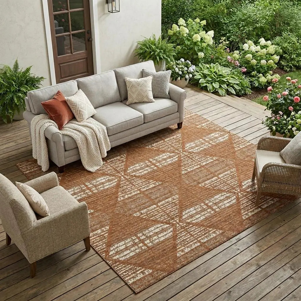 10' X 14' Orange And Beige Geometric Washable Indoor Outdoor Area Rug Homeroots Outdoor