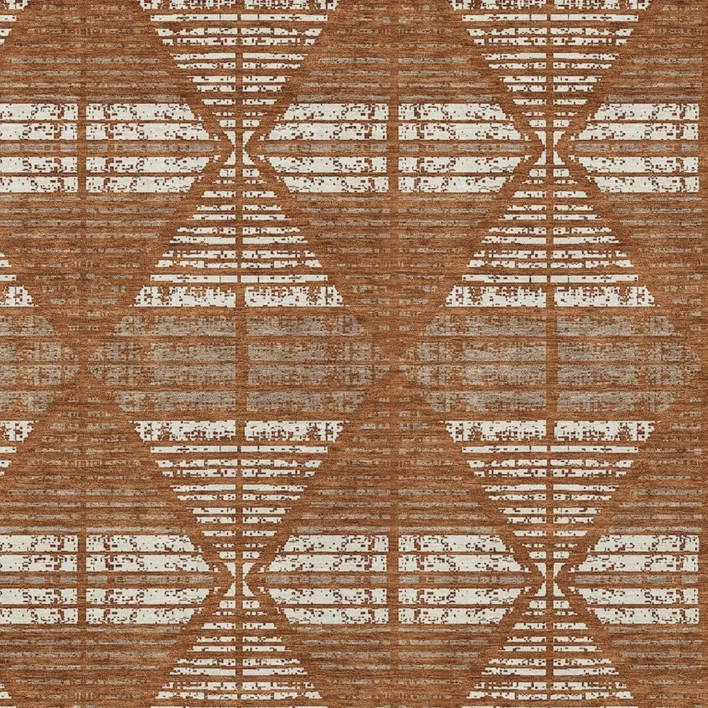 10' X 14' Orange And Beige Geometric Washable Indoor Outdoor Area Rug Homeroots Outdoor