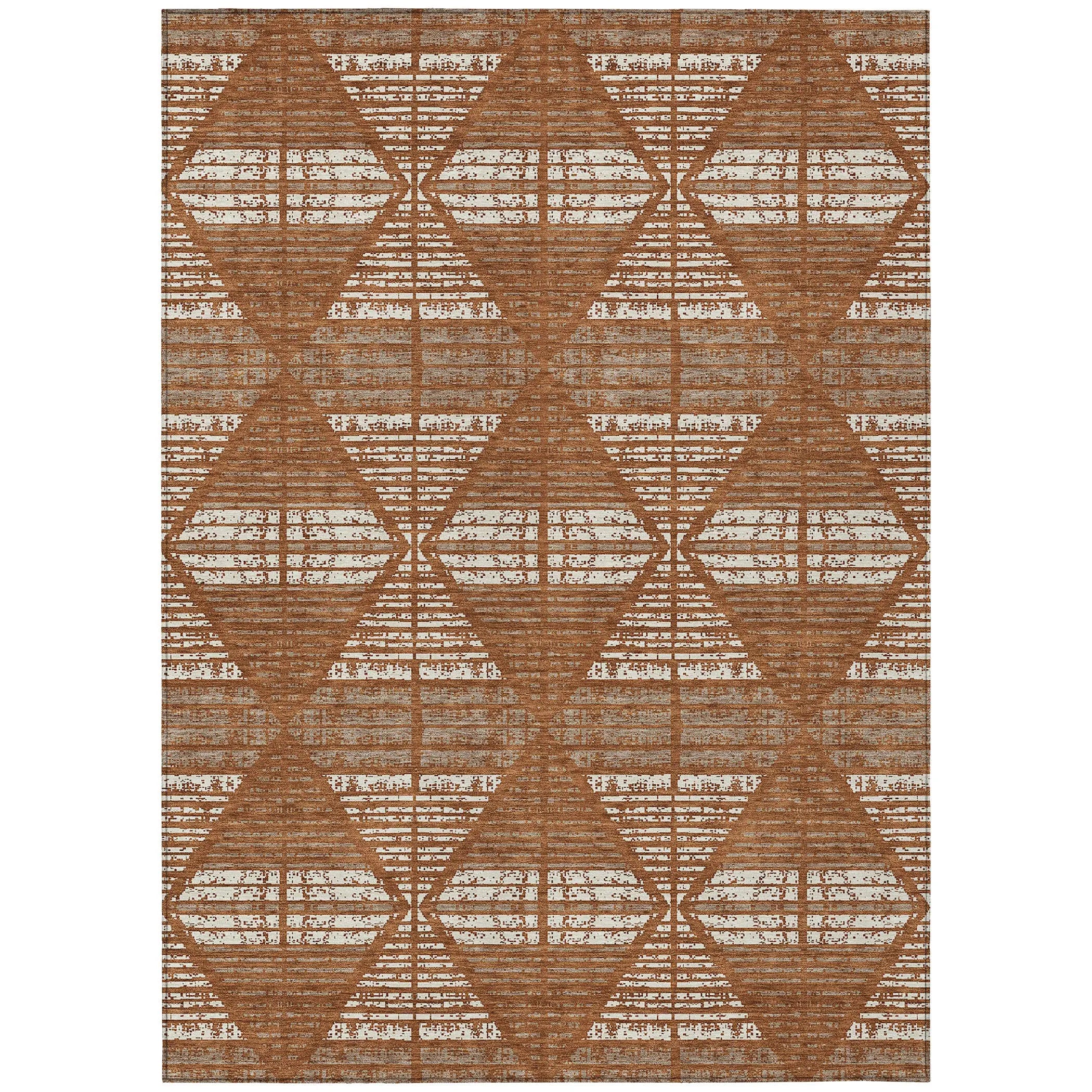 10' X 14' Orange And Beige Geometric Washable Indoor Outdoor Area Rug Homeroots Outdoor