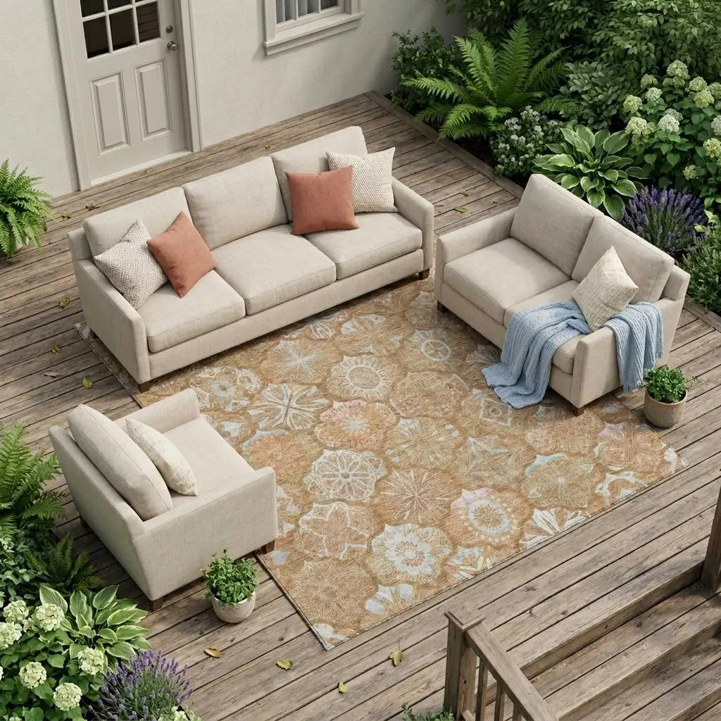 10' X 14' Orange And Beige Ogee Washable Indoor Outdoor Area Rug Homeroots Outdoor