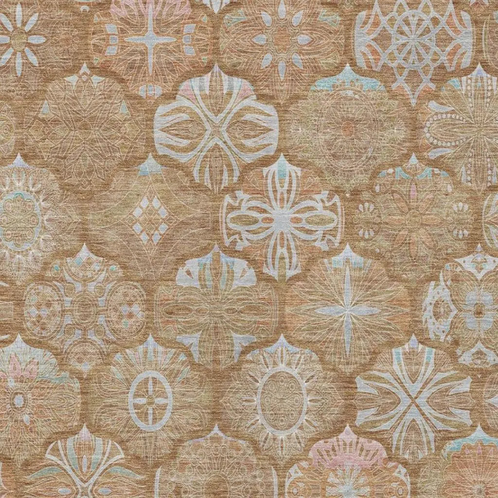 10' X 14' Orange And Beige Ogee Washable Indoor Outdoor Area Rug Homeroots Outdoor