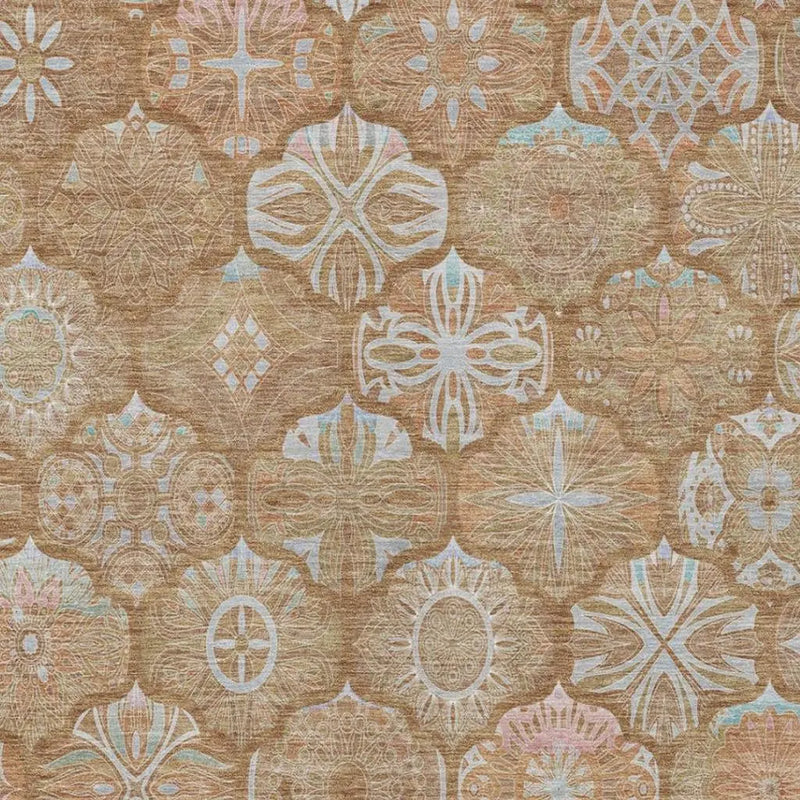 10' X 14' Orange And Beige Ogee Washable Indoor Outdoor Area Rug Homeroots Outdoor