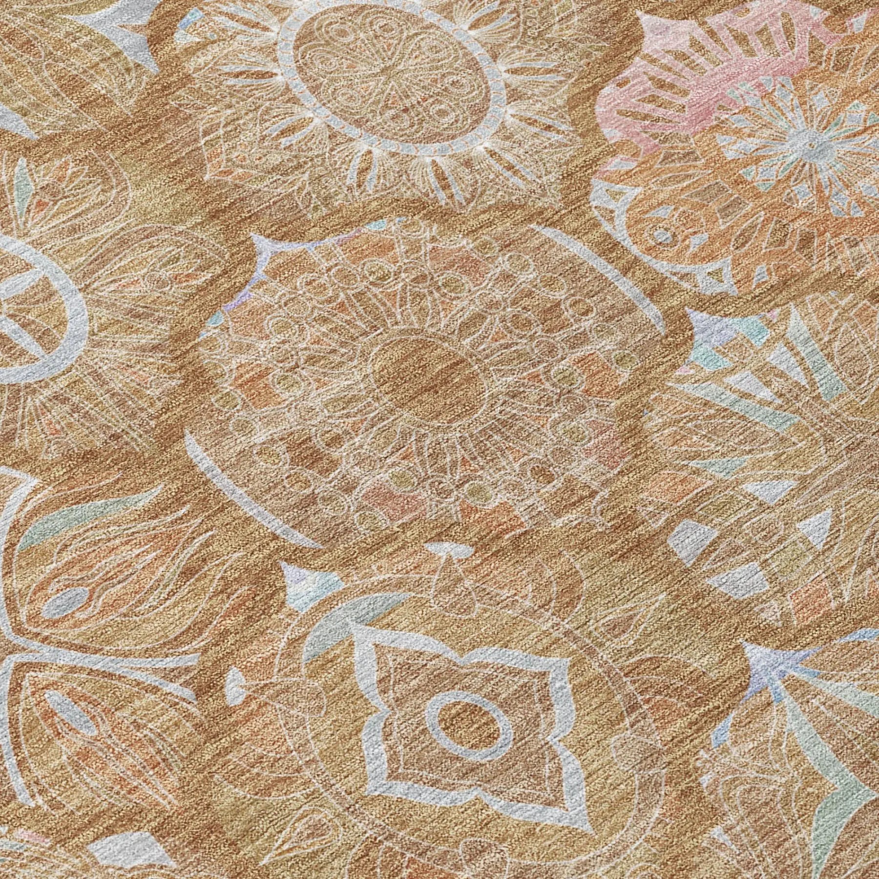 10' X 14' Orange And Beige Ogee Washable Indoor Outdoor Area Rug Homeroots Outdoor