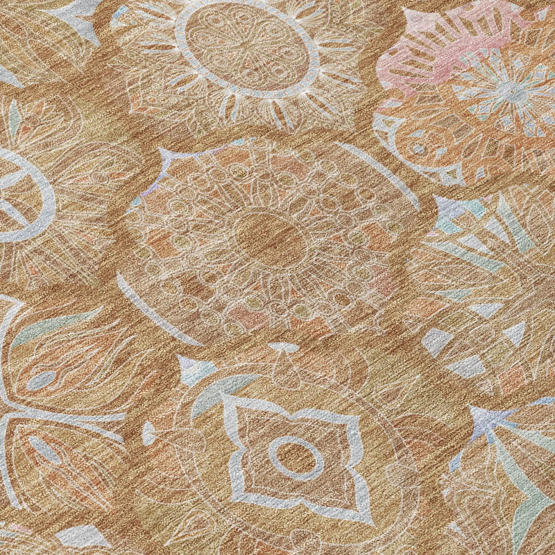 10' X 14' Orange And Beige Ogee Washable Indoor Outdoor Area Rug Homeroots Outdoor