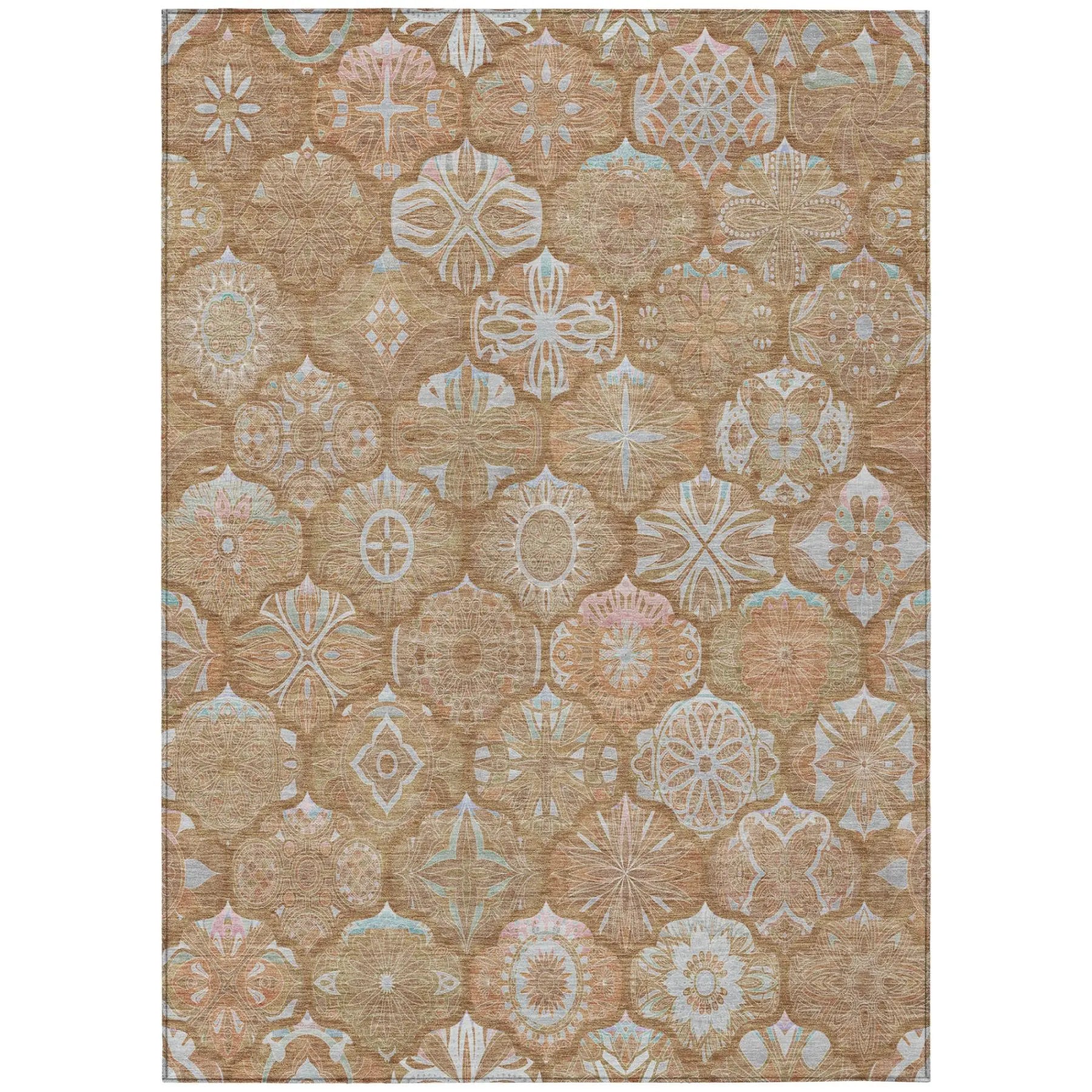 10' X 14' Orange And Beige Ogee Washable Indoor Outdoor Area Rug Homeroots Outdoor
