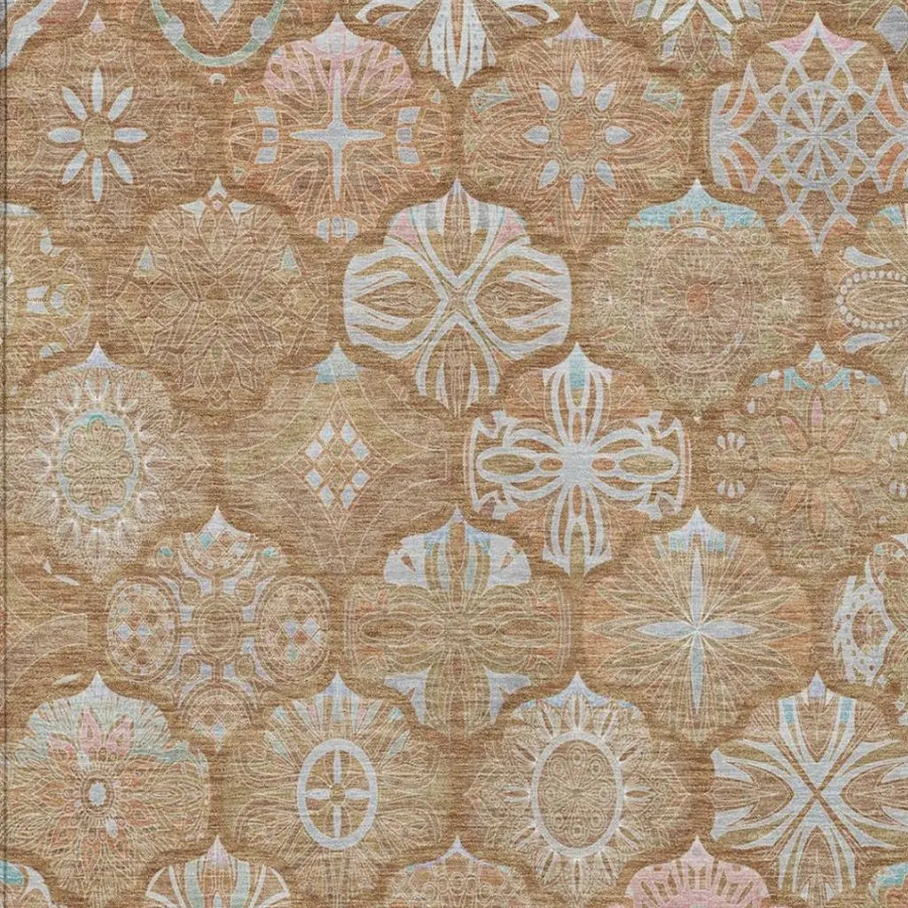 10' X 14' Orange And Beige Ogee Washable Indoor Outdoor Area Rug Homeroots Outdoor