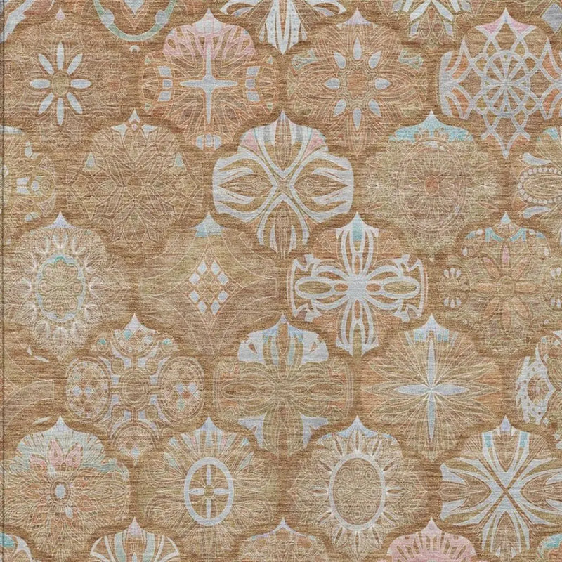 10' X 14' Orange And Beige Ogee Washable Indoor Outdoor Area Rug Homeroots Outdoor