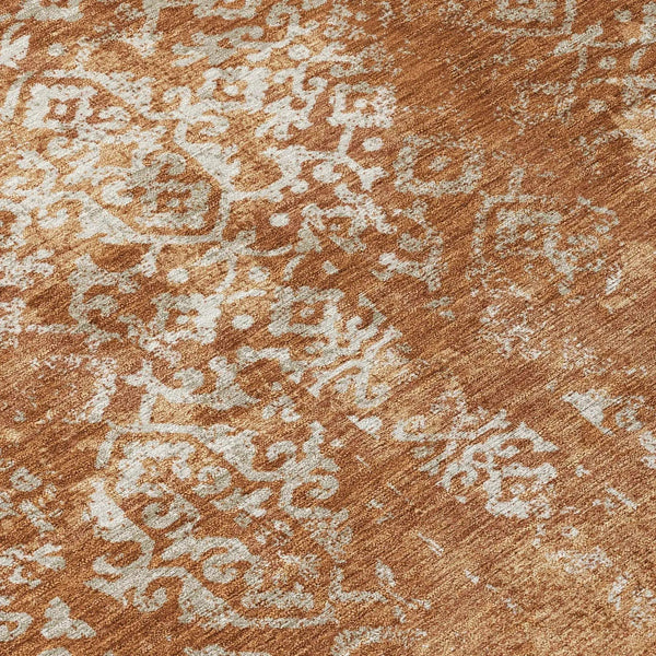 10' X 14' Orange And Beige Oriental Washable Indoor Outdoor Area Rug Homeroots Outdoor