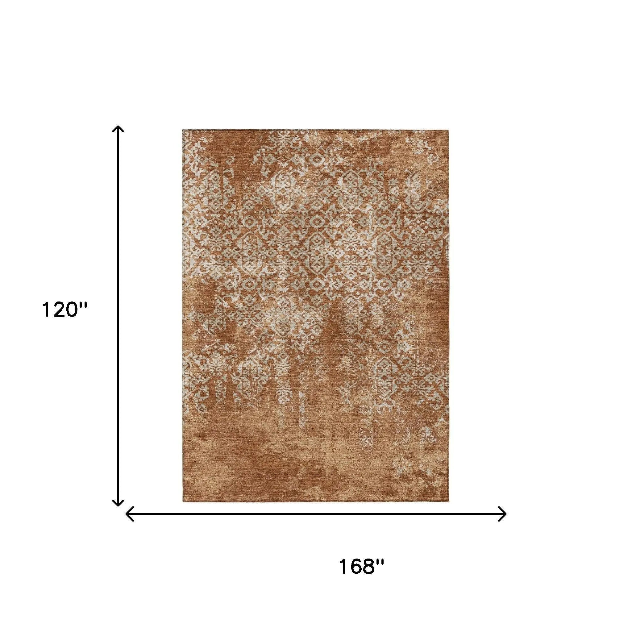 10' X 14' Orange And Beige Oriental Washable Indoor Outdoor Area Rug Homeroots Outdoor