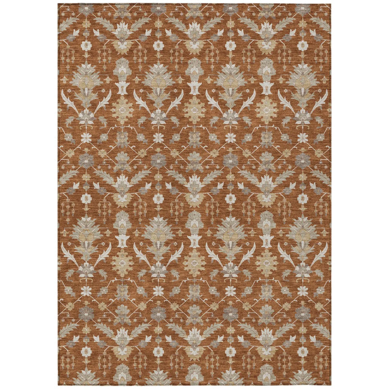10' X 14' Orange And Beige Oriental Washable Indoor Outdoor Area Rug Homeroots Outdoor