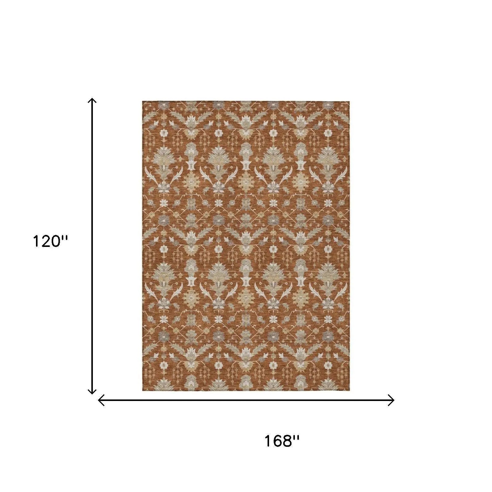 10' X 14' Orange And Beige Oriental Washable Indoor Outdoor Area Rug Homeroots Outdoor