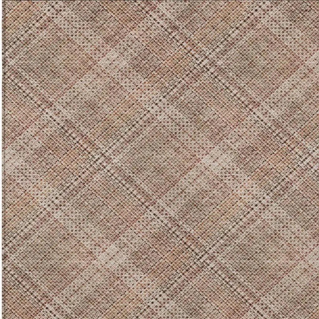 10' X 14' Orange And Beige Plaid Washable Indoor Outdoor Area Rug Homeroots Outdoor