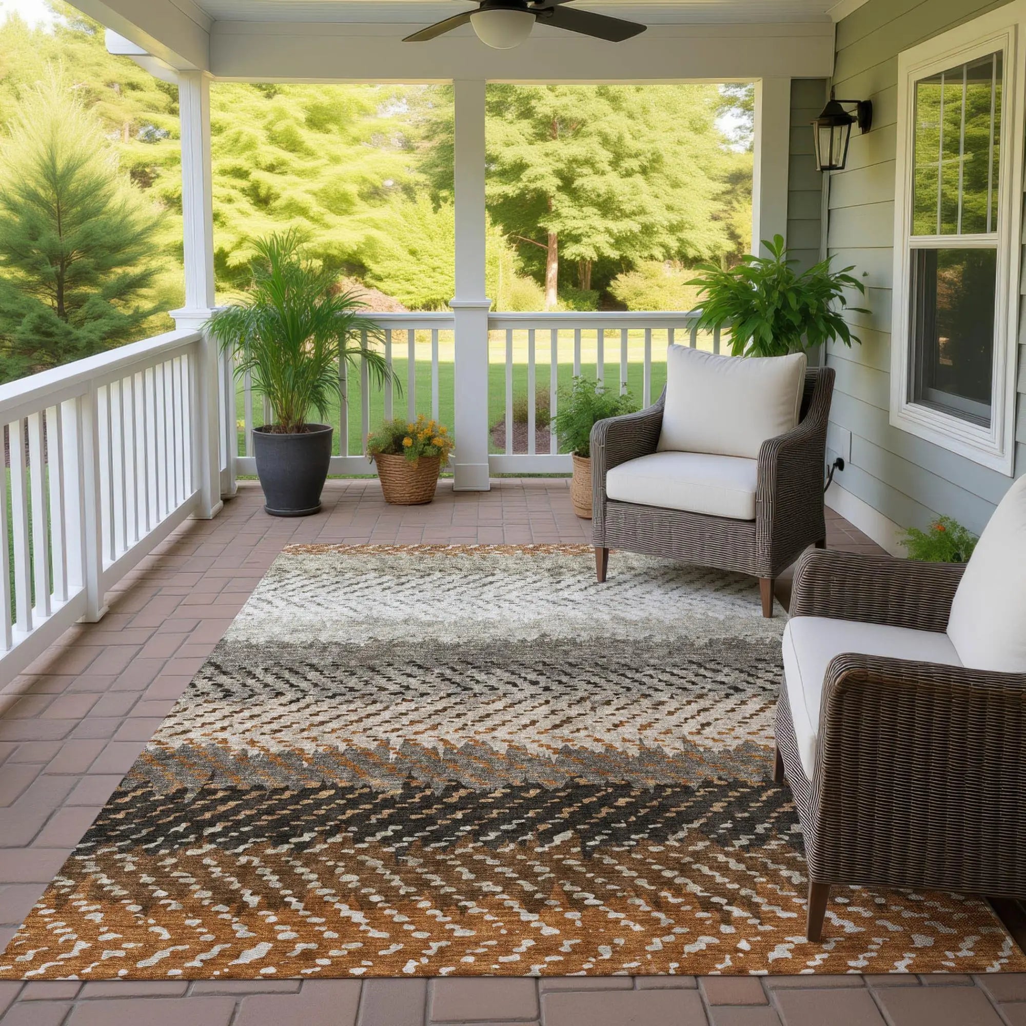 10' X 14' Orange And Beige Striped Washable Indoor Outdoor Area Rug Homeroots Outdoor
