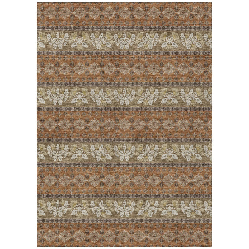 10' X 14' Orange And Beige Striped Washable Indoor Outdoor Area Rug Homeroots Outdoor