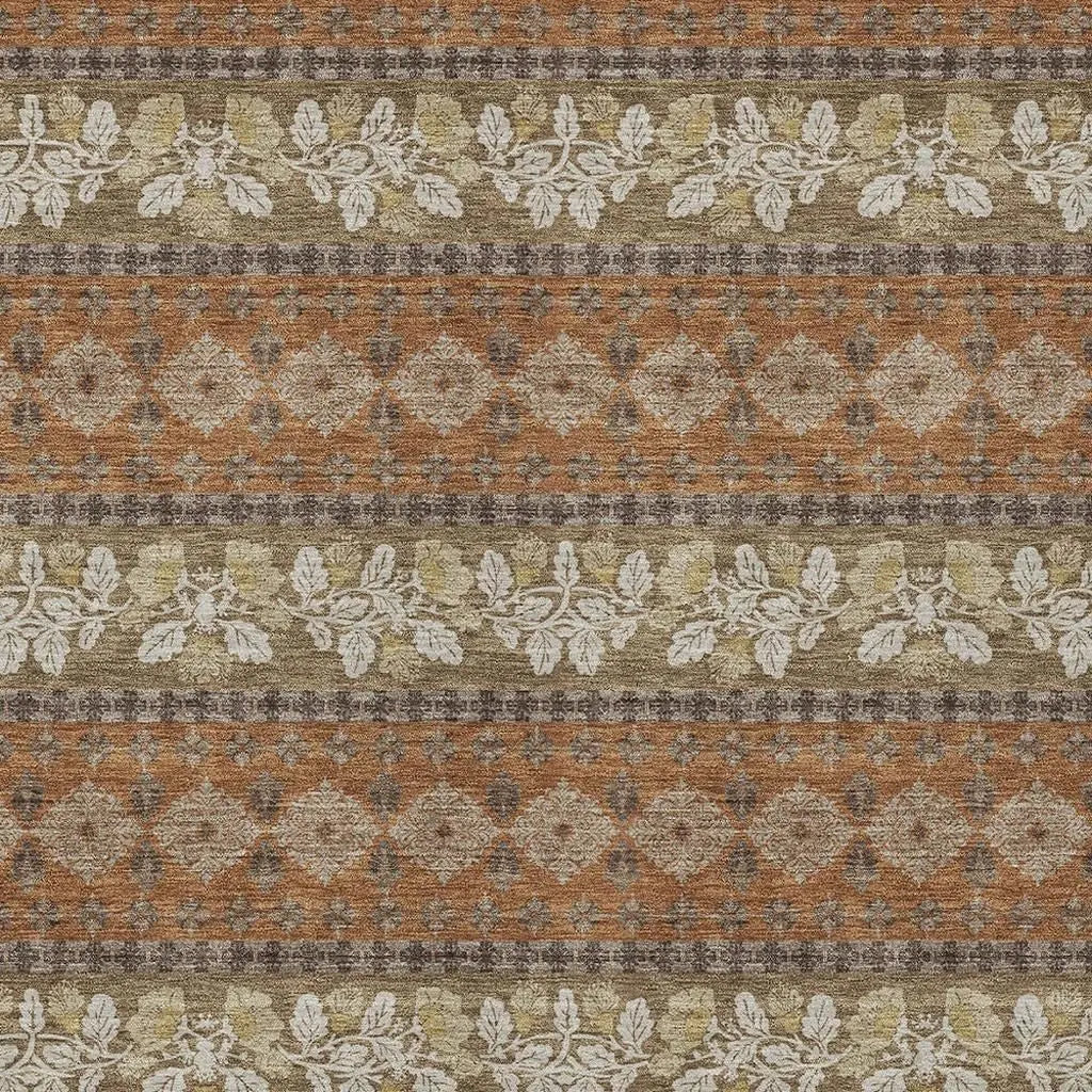 10' X 14' Orange And Beige Striped Washable Indoor Outdoor Area Rug Homeroots Outdoor