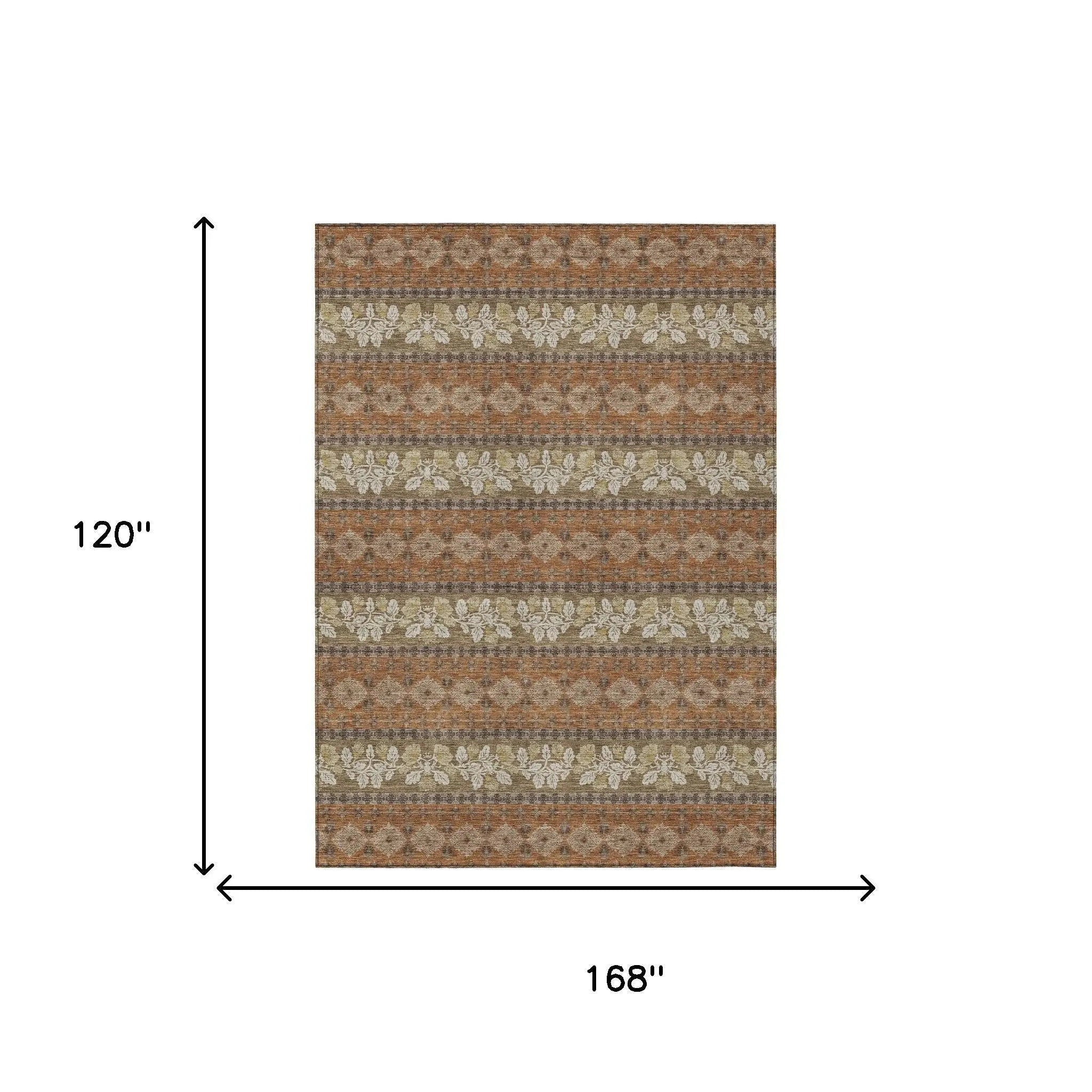 10' X 14' Orange And Beige Striped Washable Indoor Outdoor Area Rug Homeroots Outdoor