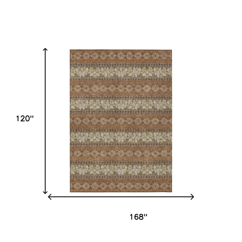 10' X 14' Orange And Beige Striped Washable Indoor Outdoor Area Rug Homeroots Outdoor