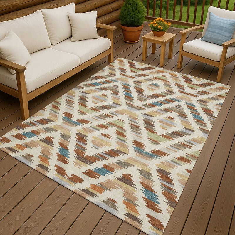 10' X 14' Orange And Beige Tribal Washable Indoor Outdoor Area Rug Homeroots Outdoor