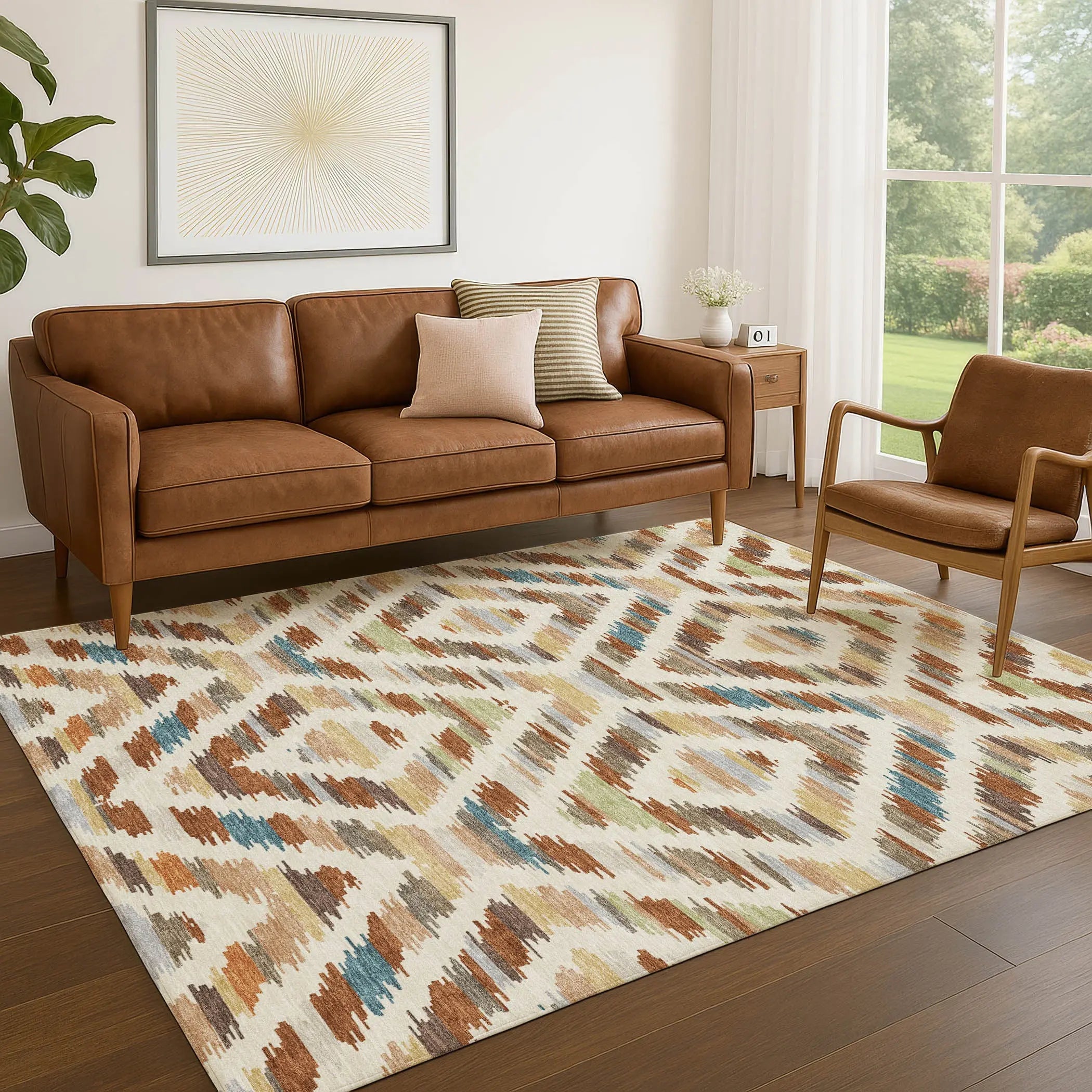 10' X 14' Orange And Beige Tribal Washable Indoor Outdoor Area Rug Homeroots Outdoor