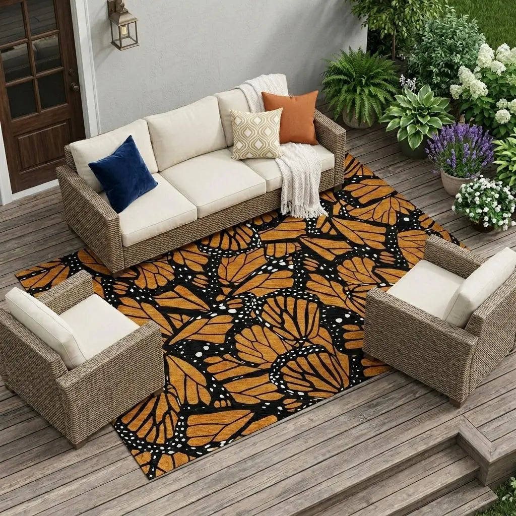 10' X 14' Orange And Black Animal Print Washable Indoor Outdoor Area Rug Homeroots Outdoor