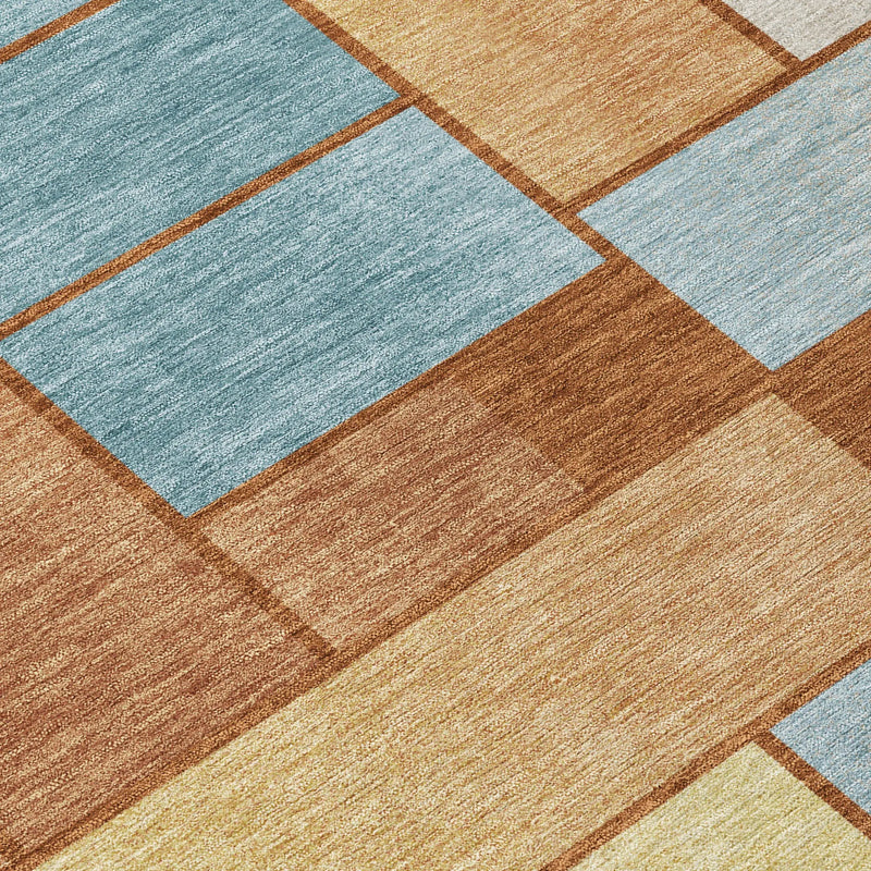 10' X 14' Orange And Blue Geometric Washable Indoor Outdoor Area Rug Homeroots Outdoor