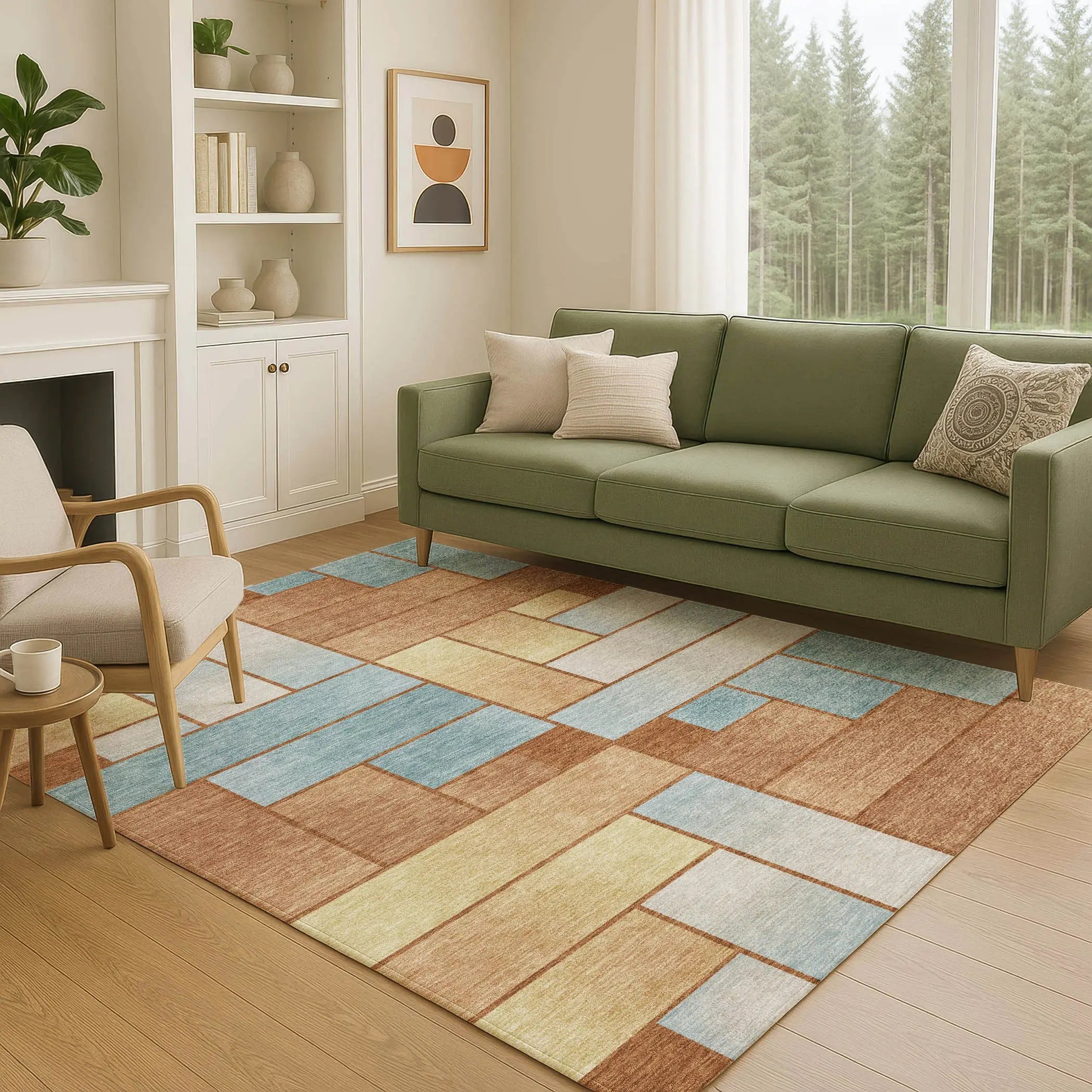 10' X 14' Orange And Blue Geometric Washable Indoor Outdoor Area Rug Homeroots Outdoor