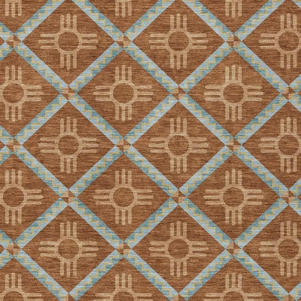 10' X 14' Orange And Blue Geometric Washable Indoor Outdoor Area Rug Homeroots Outdoor