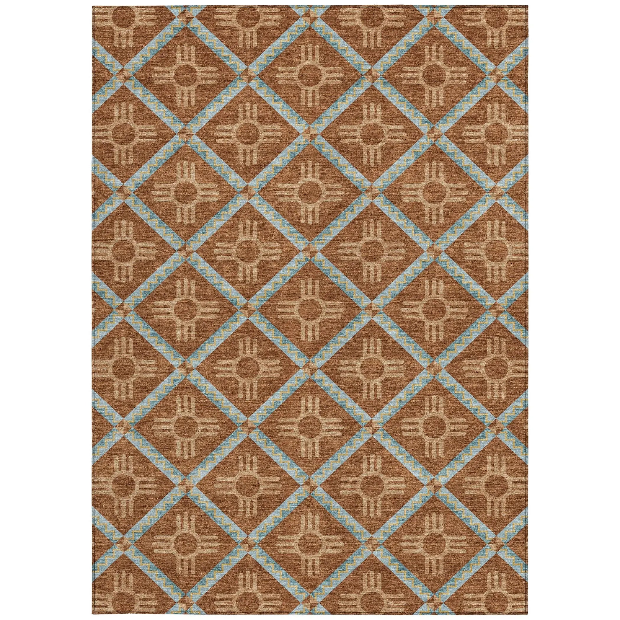 10' X 14' Orange And Blue Geometric Washable Indoor Outdoor Area Rug Homeroots Outdoor