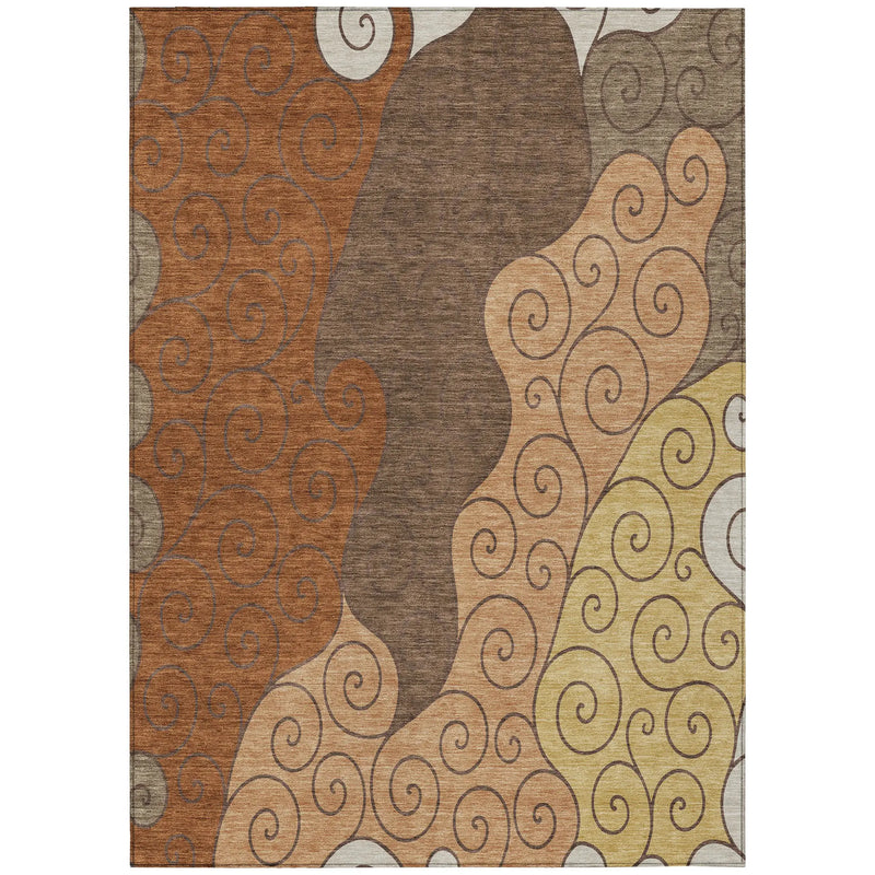 10' X 14' Orange And Brown Abstract Washable Indoor Outdoor Area Rug Homeroots Outdoor