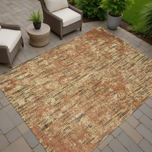 10' X 14' Orange And Brown Abstract Washable Indoor Outdoor Area Rug Homeroots Outdoor