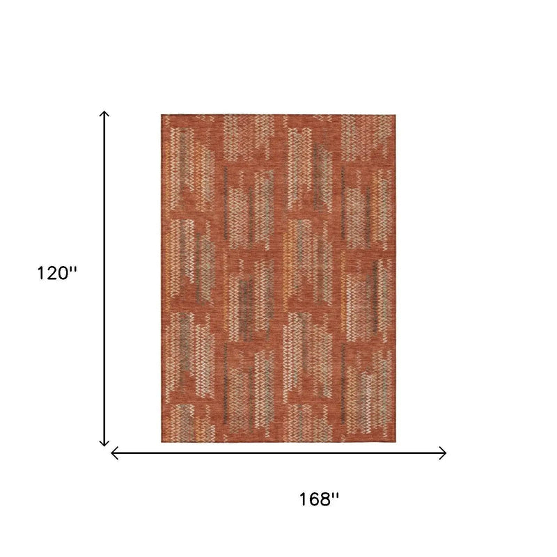 10' X 14' Orange And Brown Abstract Washable Indoor Outdoor Area Rug Homeroots Outdoor