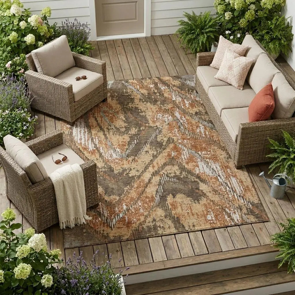 10' X 14' Orange And Brown Abstract Washable Indoor Outdoor Area Rug Homeroots Outdoor