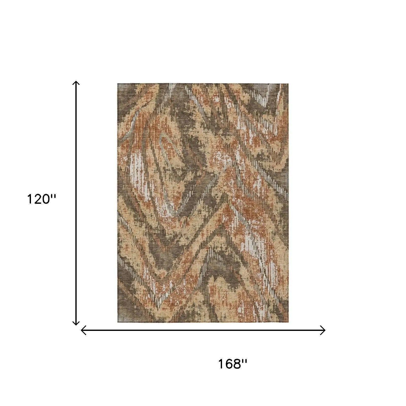 10' X 14' Orange And Brown Abstract Washable Indoor Outdoor Area Rug Homeroots Outdoor