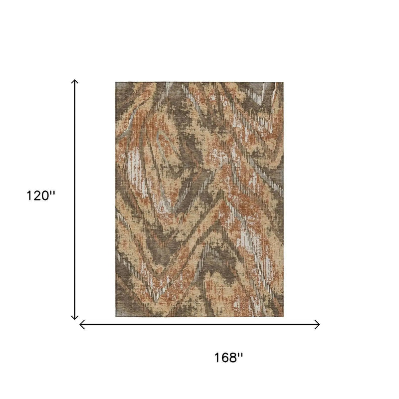 10' X 14' Orange And Brown Abstract Washable Indoor Outdoor Area Rug Homeroots Outdoor