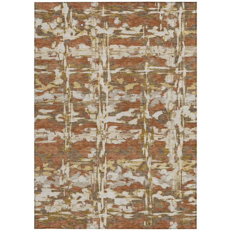 10' X 14' Orange And Brown Abstract Washable Indoor Outdoor Area Rug Homeroots Outdoor
