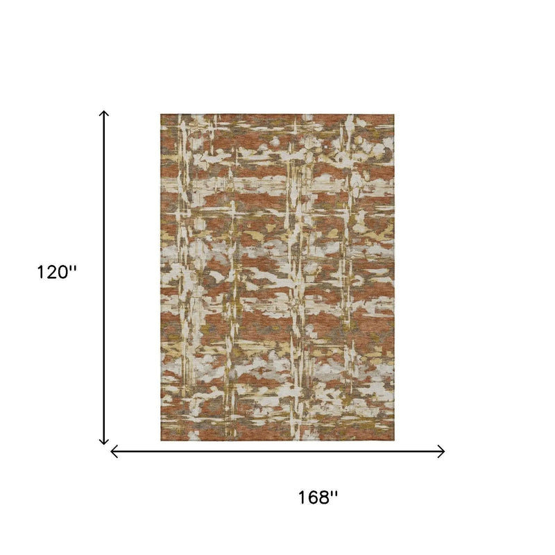 10' X 14' Orange And Brown Abstract Washable Indoor Outdoor Area Rug Homeroots Outdoor