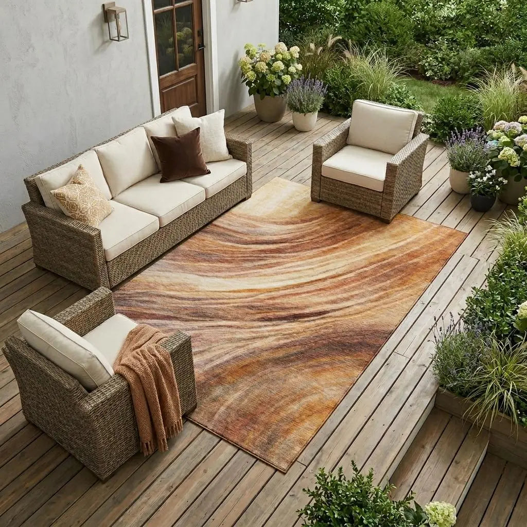 10' X 14' Orange And Brown Abstract Washable Indoor Outdoor Area Rug Homeroots Outdoor