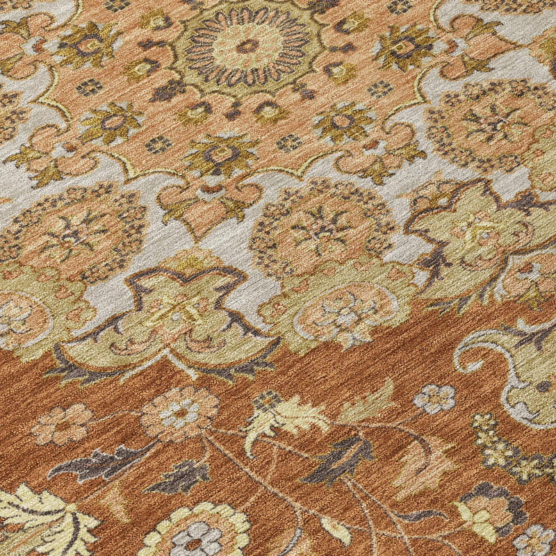 10' X 14' Orange And Brown Damask Washable Indoor Outdoor Area Rug Homeroots Outdoor