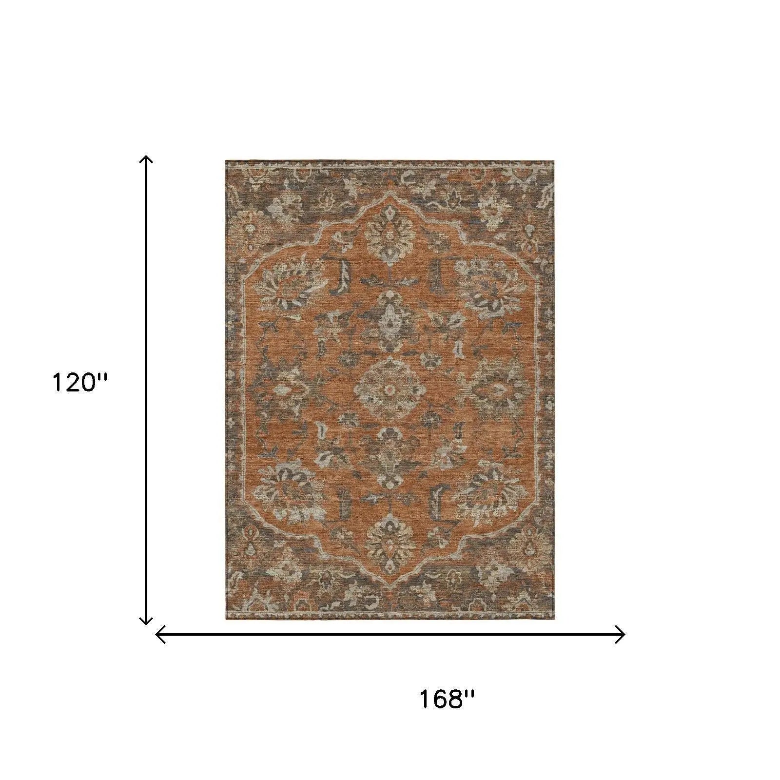 10' X 14' Orange And Brown Floral Medallion Washable Indoor Outdoor Area Rug Homeroots Outdoor