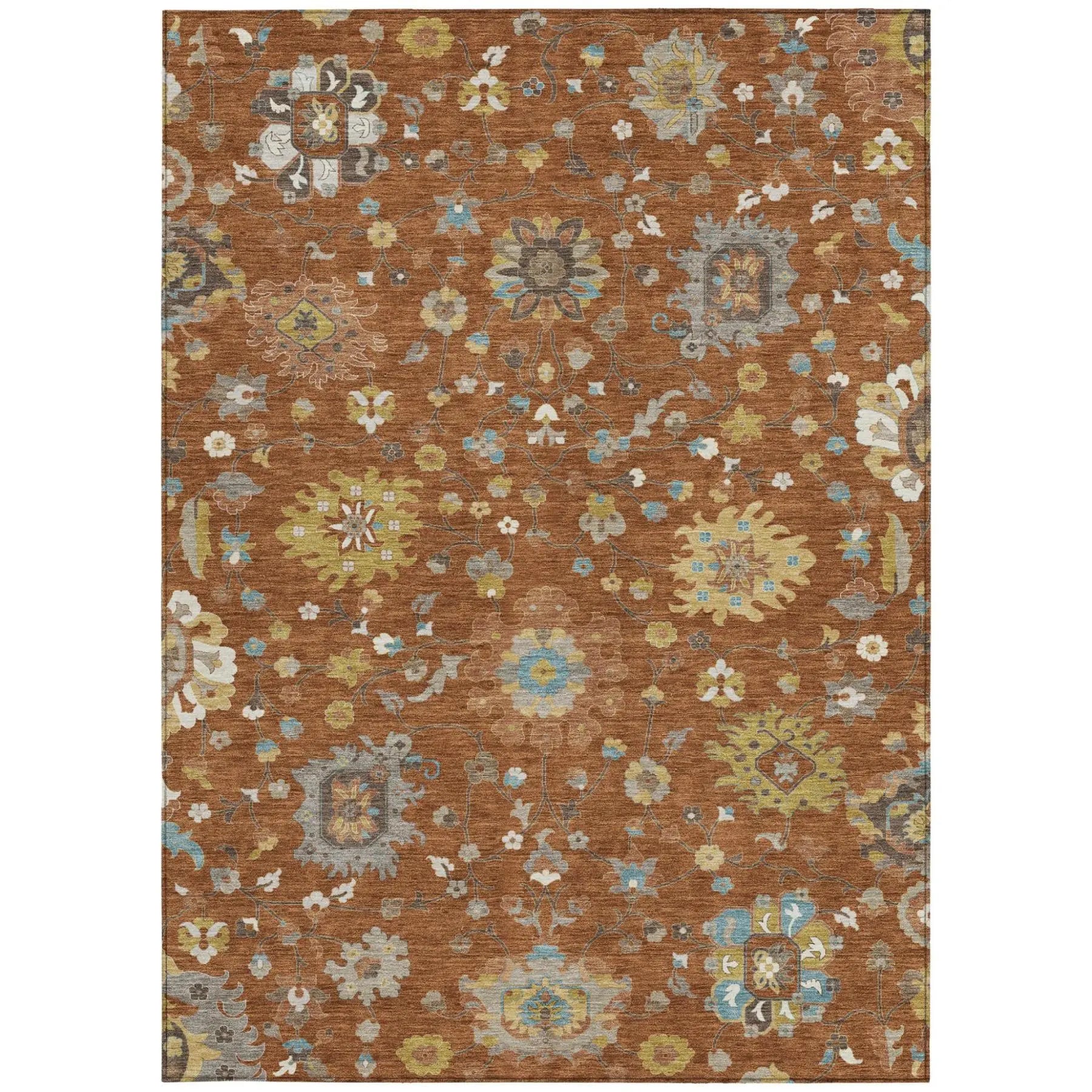 10' X 14' Orange And Brown Floral Washable Indoor Outdoor Area Rug Homeroots Outdoor