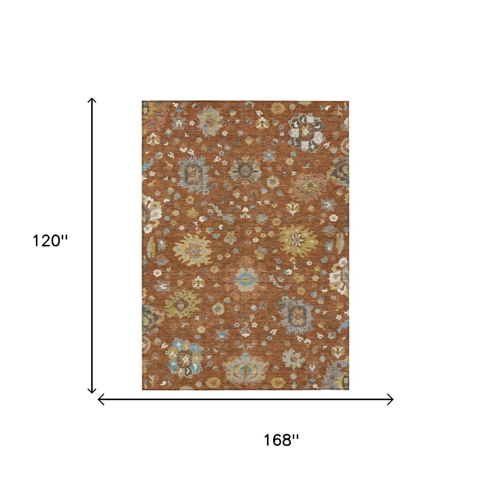 10' X 14' Orange And Brown Floral Washable Indoor Outdoor Area Rug Homeroots Outdoor