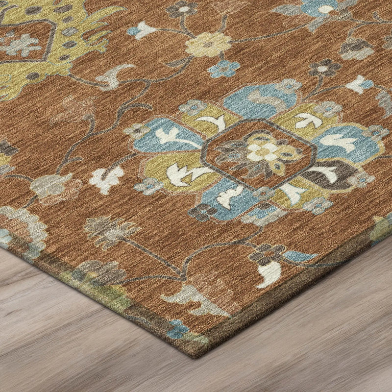10' X 14' Orange And Brown Floral Washable Indoor Outdoor Area Rug Homeroots Outdoor